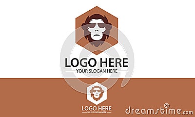 Brown Color Monkey Geek Face Logo Design Vector Illustration