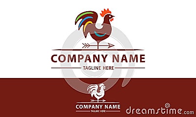 Brown Color Rooster Weather Vane Badge Logo Design Vector Illustration