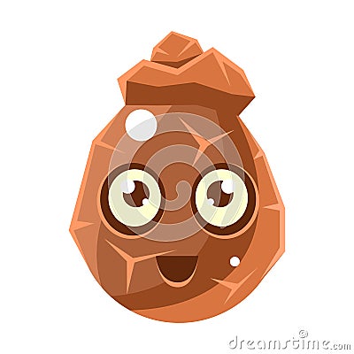 Brown Cracked Rock Element Egg-Shaped Cute Fantastic Character With Big Eyes Vector Emoji Icon Vector Illustration