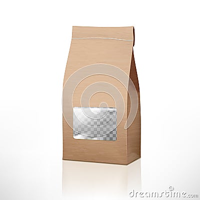Brown Craft Paper Bag Packaging With Transparent Window Vector Illustration