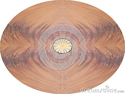 Oval natural brown crotch mahogany wooden top table Stock Photo