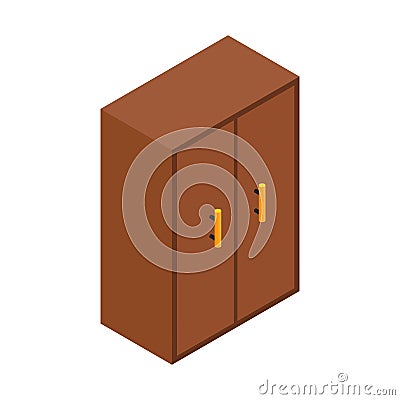 Brown cupboard isometric 3d icon Vector Illustration