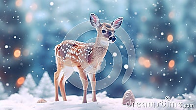 Brown deer in winter on a fabulous background. AI generated Stock Photo