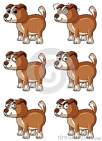 Brown dog with different facial emotions Vector Illustration