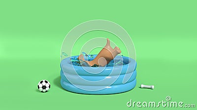 Brown dog jumping into pool water splash green background 3d render summer concept Stock Photo