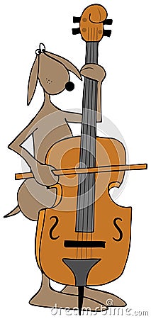 Brown dog playing a bass fiddle Stock Photo