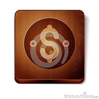 Brown Dollar symbol icon isolated on white background. Cash and money, wealth, payment symbol. Casino gambling. Wooden Vector Illustration