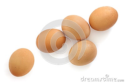 Brown Eggs Isolated on White Overhead View Stock Photo