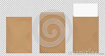 Brown envelope A4 template, blank paper covers set Vector Illustration