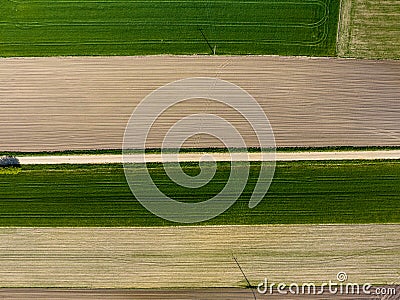 Brown fields green meadows in Poland, agriculture drone aerial photography Stock Photo