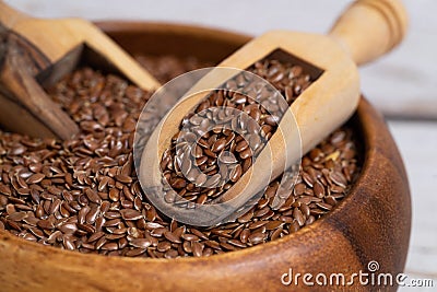 Brown flaxseeds or flax seeds Stock Photo