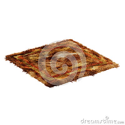 Brown fluffy fur carpet on a white background 3d rendering Stock Photo