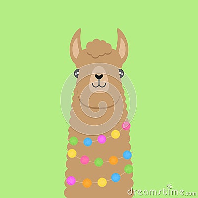 Brown fluffy llama head vector illustration Vector Illustration