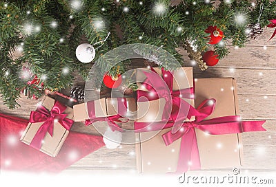 Brown gift box and chirstmas tree Stock Photo