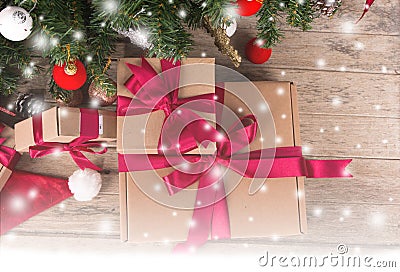 Brown gift box and chirstmas tree Stock Photo