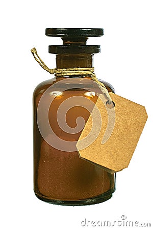 Brown glass bottle with tag Stock Photo