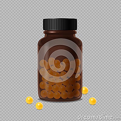 Brown Glass Bottle With Vitamin Dragee Vector Illustration