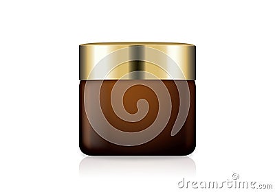 Brown glass cream jar with gold lid. Vector Illustration