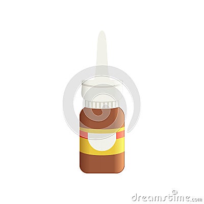 Brown glass medical nasal antiseptic spray bottle, pharmaceutical medicament vector Illustration on a white background Vector Illustration