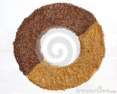 Brown and goden flax seeds. Stock Photo