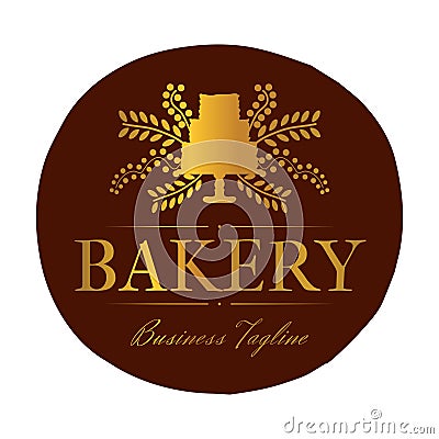 Brown Gold Bakery and Cakes Nice Round Badge Logo Design Vector Illustration