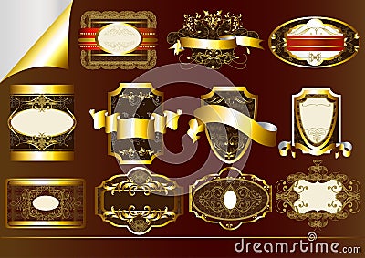 Brown gold-framed labels Stock Photo
