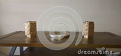 Brown gold white mirror table Stock Photo