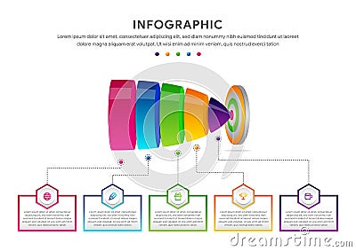 Projectile infographics arrow design. Line infographic gradient template. Vector Illustration