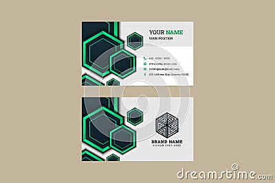 Hexagonal dark and light Green gradient Color of Professional Business Card Vector Illustration