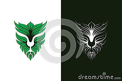 Lion leaf logo design template with green colors Vector Illustration