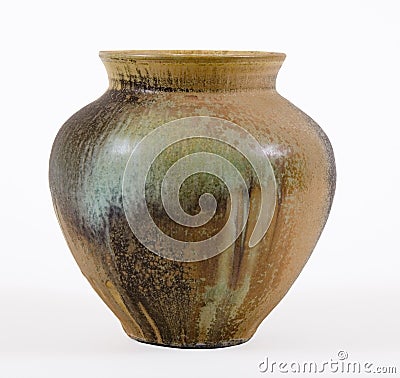 Brown & Green Stoneware Pot Stock Photo