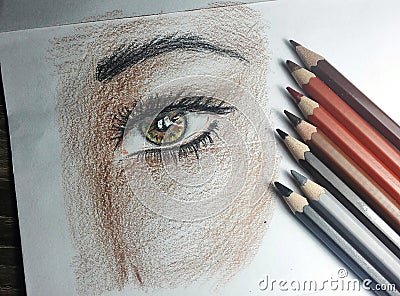 Colorful pencil drawing and pencils Stock Photo