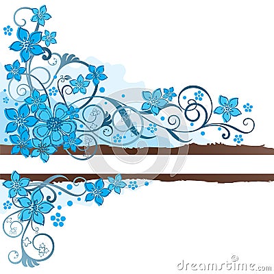 Brown grunge banner with turquoise flowers Vector Illustration