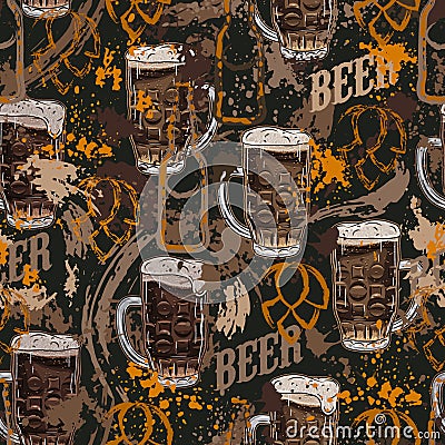 Brown grunge camouflage pattern with beer glass Vector Illustration