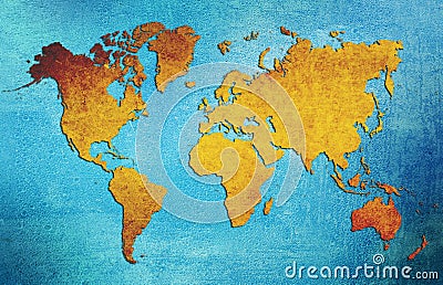 Brown grunge world map Stock Photo