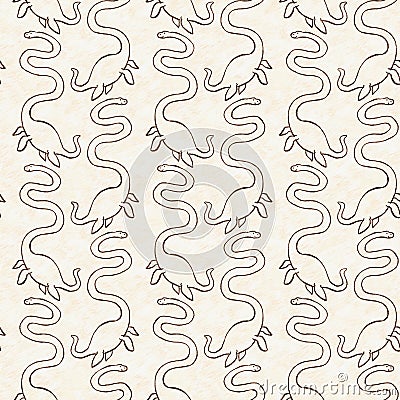 Brown hand drawn plesiosaur dinosaur seamless pattern. Gender Neutral Jurassic fossil silhouette for baby nursery Stock Photo