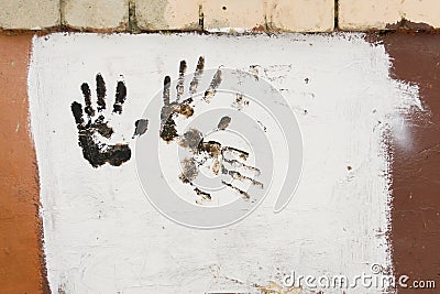 Brown Handprint on White Stock Photo