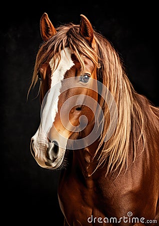 Brown headed horse portriat. Beautiful white brown horse Stock Photo