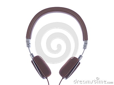 Brown headphones on white background Stock Photo