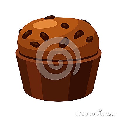 Brown homemade muffin, tasty baked spongy cake Vector Illustration