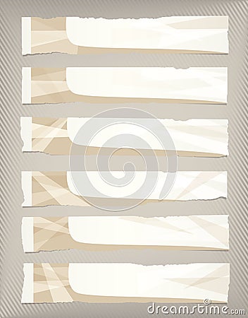 Brown horizontal paper banners sticked on striped wall Vector Illustration