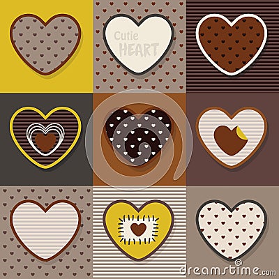 Brown, khaki and yellow cute hearts pattern set Vector Illustration