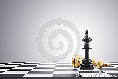 Brown king chess piece defeated by black king chess piece Stock Photo