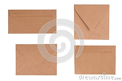 Brown kraft paper envelope of four different types isolated on white background Stock Photo