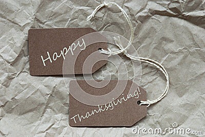 Brown Labels Happy Thanksgiving Paper Background Stock Photo