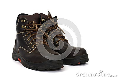 Brown leather boots with very cool laces, perfect for teenagers. Stock Photo