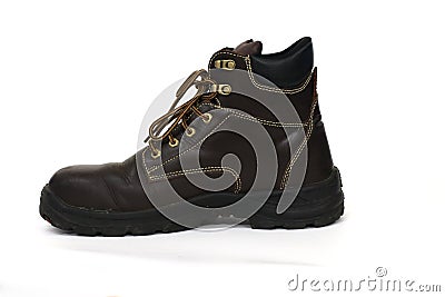 Brown leather boots with very cool laces, perfect for teenagers Stock Photo