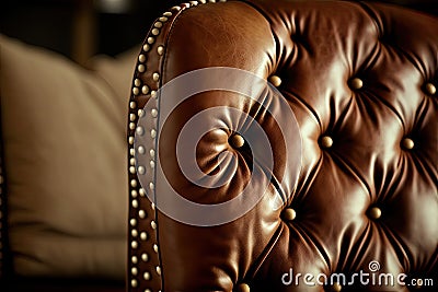 brown leather chair with brass nail head detailing against white background Stock Photo