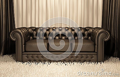 Brown leather Chester sofa in luxury interior Stock Photo