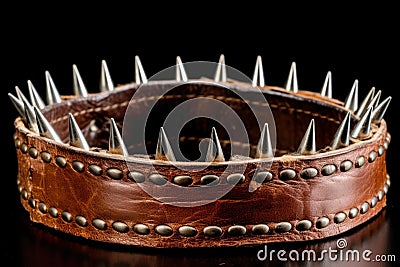 a brown leather collar with spikes on it Stock Photo